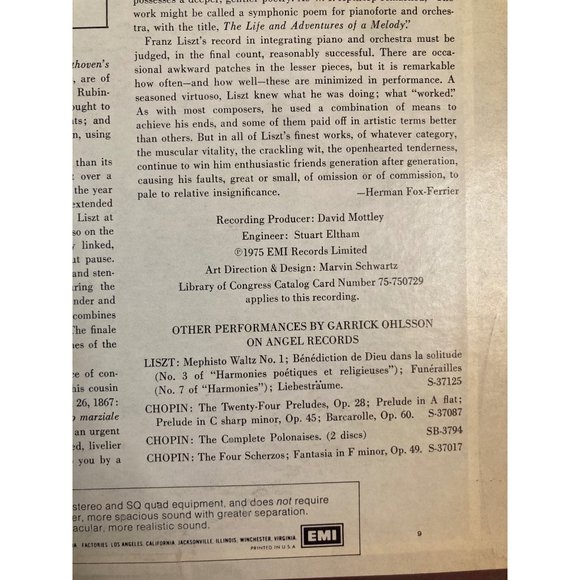 Classical Vinyl Franz Liszt 1st and 2nd Piano Concertos performed by Garrick Ohl - Picture 8 of 10